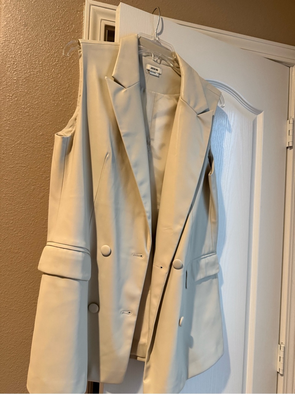 Sleeveless Double-Breasted Beige Blazer Jacket